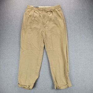 Polo Ralph Lauren Tan VTG Pleated Cotton Silk Linen Mens Trouser 32x30 (32x27)